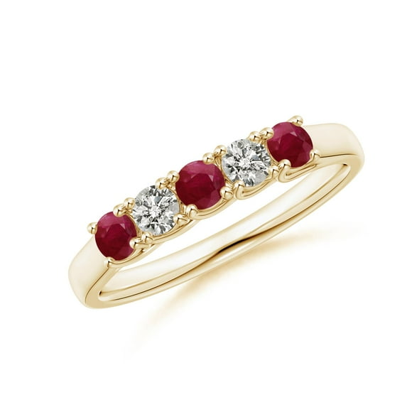 ANGARA Natural Half Eternity Five Stone Ruby and Diamond Wedding Band in 14K Yellow Gold for Women (Size-2.8mm) | July Birthstone Jewelry for Her