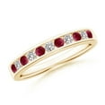 thumbnail image 1 of ANGARA Natural Channel Set Ruby and Diamond Semi Eternity Ring in 14K Yellow Gold for Women (Size-2.1mm) | July Birthstone, Birthday, Anniversary, Jewelry Gift for Women | Natural Ruby Ring, 1 of 9