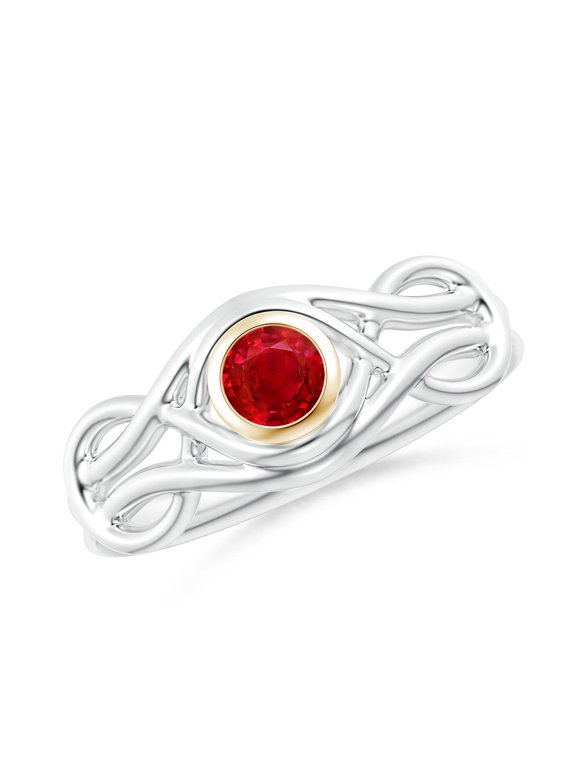 Natural Bezel-Set Solitaire Ruby Dual Infinity Ring in 14K White & Yellow Gold for Women (Size-4mm) | July Birthstone, Birthday, Anniversary, Jewelry Gift for Women | Natural Ruby Ring