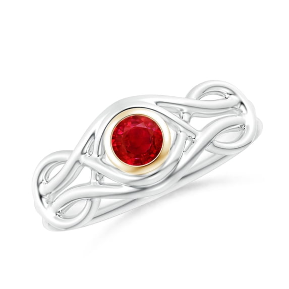 ANGARA Natural Bezel-Set Solitaire Ruby Dual Infinity Ring in 14K White & Yellow Gold for Women (Size-4mm) | July Birthstone, Birthday, Anniversary, Jewelry Gift for Women | Natural Ruby Ring
