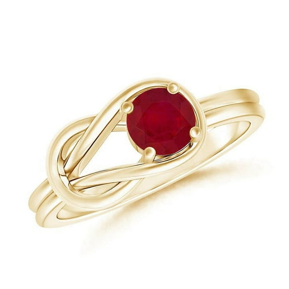 ANGARA Natural Solitaire Ruby Infinity Knot Ring in 14K Yellow Gold for Women (Size-4mm) | July Birthstone, Birthday, Anniversary, Jewelry Gift for Women | Natural Ruby Ring