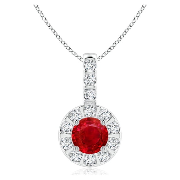 ANGARA Natural Ruby Pendant with Bar-Set Diamond Halo in 14K White Gold for Women (Size-4mm) | July Birthstone, Birthday, Anniversary, Jewelry Gift for Women | Natural Ruby Necklace