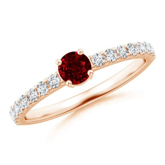 ANGARA Natural Classic Solitaire Ruby Promise Ring with Pave Diamonds in 14K Rose Gold for Women (Size-4mm) | July Birthstone, Birthday, Anniversary, Jewelry Gift for Women | Natural Ruby Ring
