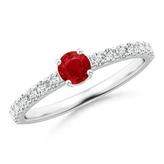 ANGARA Natural Classic Solitaire Ruby Promise Ring with Pave Diamonds in 14K White Gold for Women (Size-4mm) | July Birthstone, Birthday, Anniversary, Jewelry Gift for Women | Natural Ruby Ring