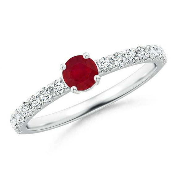 ANGARA Natural Classic Solitaire Ruby Promise Ring with Pave Diamonds in 14K White Gold for Women (Size-4mm) | July Birthstone, Birthday, Anniversary, Jewelry Gift for Women | Natural Ruby Ring