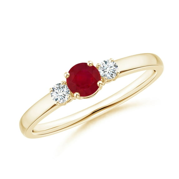 ANGARA Natural Classic Ruby and Diamond Three Stone Engagement Ring in 14K Yellow Gold for Women (Size-4mm) | July Birthstone, Birthday, Anniversary, Jewelry Gift for Women | Natural Ruby Ring