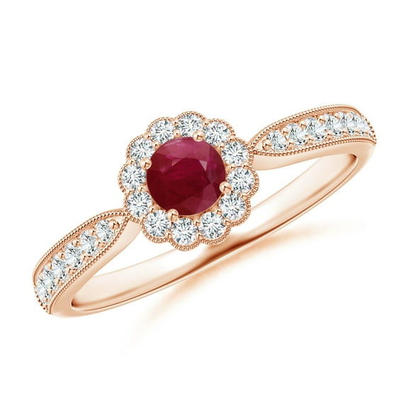 Angara Natural 0.34 Ct. Ruby with Diamond Halo Ring in 14K Rose Gold for Women (Ring Size: 3.5)