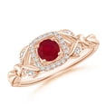 thumbnail image 1 of ANGARA Natural Nature Inspired Ruby Halo Ring with Leaf Motifs in 14K Rose Gold for Women (Size-4mm) | July Birthstone, Birthday, Anniversary, Jewelry Gift for Women | Natural Ruby Ring, 1 of 9