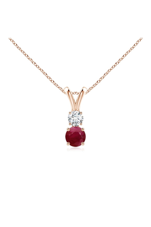 Natural Round Ruby and Diamond Two Stone Pendant in 14K Rose Gold for Women (Size-4mm) | July Birthstone, Birthday, Anniversary, Jewelry Gift for Women | Natural Ruby Necklace