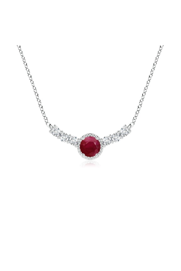 Natural Vintage Inspired Ruby and Diamond Curved Bar Pendant in 14K White Gold for Women (Size-4mm) | July Birthstone, Birthday, Anniversary, Jewelry Gift for Women | Natural Ruby Necklace