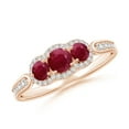 thumbnail image 1 of ANGARA Natural Ruby Three Stone Diamond Split Shank Ring in 14K Rose Gold for Women (Size-4mm) | July Birthstone, Birthday, Anniversary, Jewelry Gift for Women | Natural Ruby Ring, 1 of 9