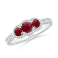 thumbnail image 1 of ANGARA Natural Ruby Three Stone Diamond Split Shank Ring in 14K White Gold for Women (Size-4mm) | July Birthstone, Birthday, Anniversary, Jewelry Gift for Women | Natural Ruby Ring, 1 of 8
