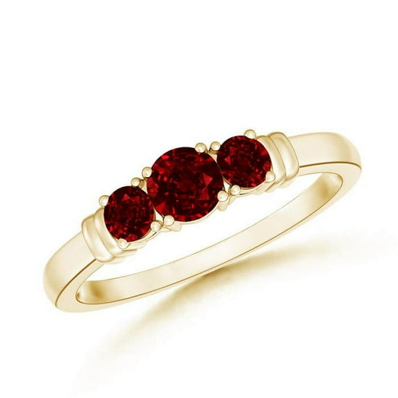 ANGARA Natural Vintage Style Three Stone Ruby Wedding Band in 14K Yellow Gold for Women (Size-4mm) | July Birthstone, Birthday, Anniversary, Jewelry Gift for Women | Natural Ruby Ring