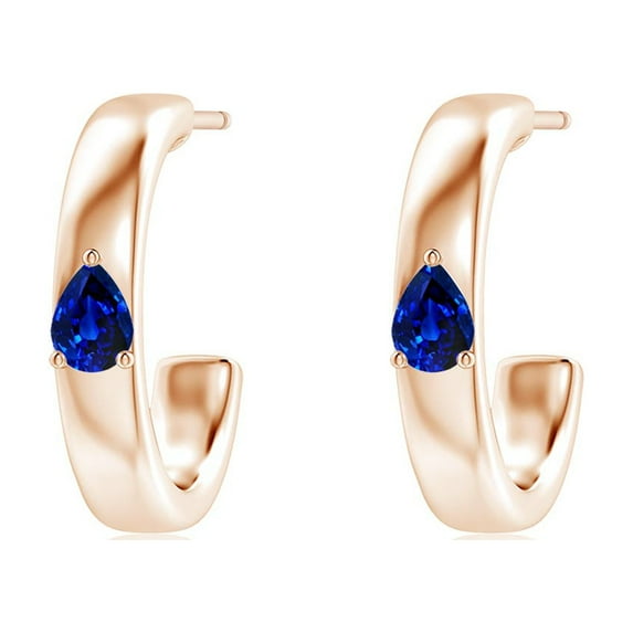 ANGARA Natural Pear Blue Sapphire Solitaire Hoop Earrings in 14K Rose Gold for Women (Size-4x3mm) | September Birthstone, Anniversary, Jewelry Gift for Women | Natural Blue Sapphire Earrings