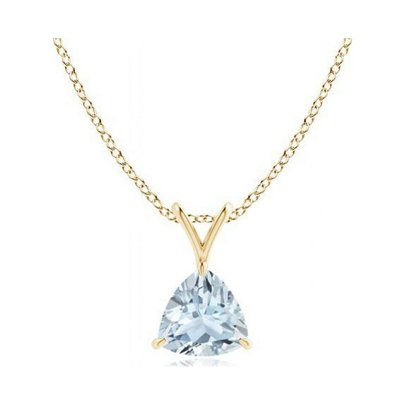ANGARA Natural Claw-Set Trillion Aquamarine V-Bale Pendant in 14K Yellow Gold for Women (Size-5mm) | March Birthstone, Birthday, Anniversary, Jewelry Gift for Women | Natural Aquamarine Necklace
