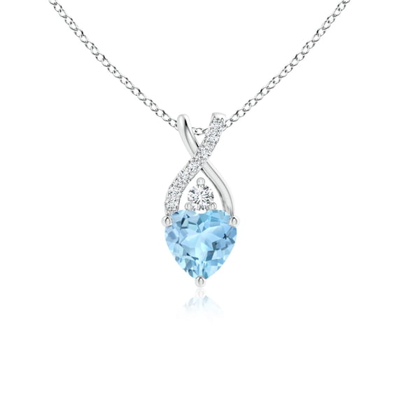 ANGARA Natural Heart Aquamarine Pendant with Twisted Diamond Bale in 925 Sterling Silver for Women (Size-5mm) | March Birthstone, Anniversary, Jewelry Gift for Women | Natural Aquamarine Necklace