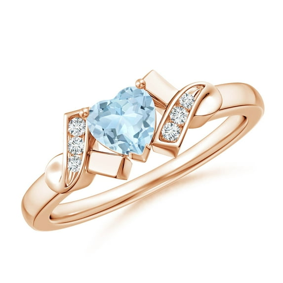 ANGARA Natural Solitaire Aquamarine Heart Ring with Diamond Accents in 14K Rose Gold for Women (Size-5mm) | March Birthstone, Birthday, Anniversary, Jewelry Gift for Women | Natural Aquamarine Ring