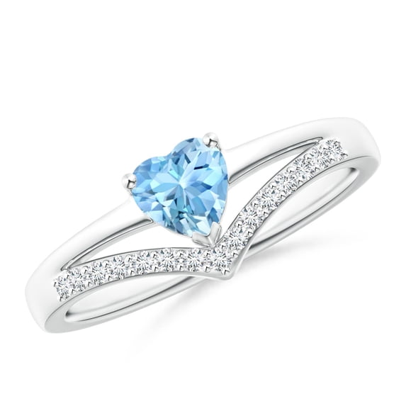 Angara Natural 0.35 Ct. Aquamarine with Diamond Heart Ring in 14K White Gold for Women (Ring Size: 11.5)