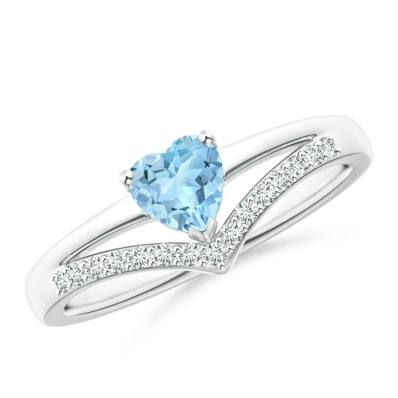 Angara Natural 0.35 Ct. Aquamarine with Diamond Heart Ring in Sterling Silver for Women (Ring Size: 3)