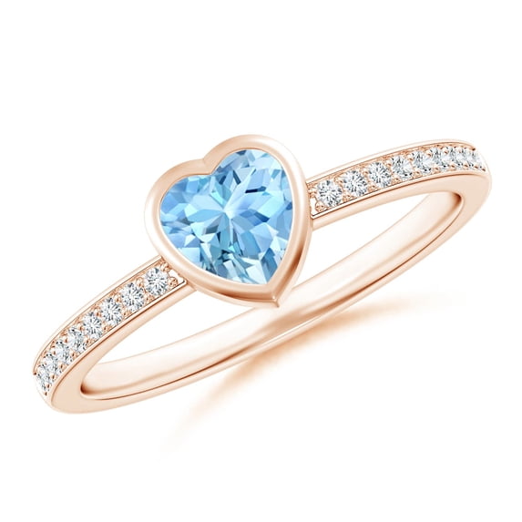 ANGARA Natural Bezel Heart Aquamarine Promise Ring with Diamond Accents in 14K Rose Gold for Women (Size-5mm) | March Birthstone, Anniversary, Jewelry Gift for Women | Natural Aquamarine Ring