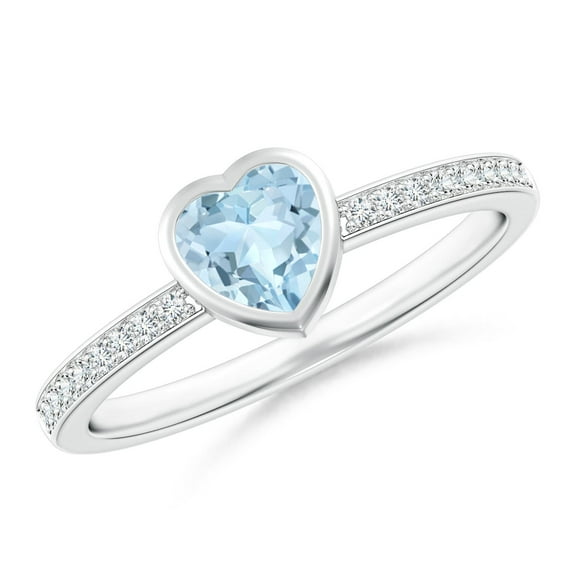 ANGARA Natural Bezel Heart Aquamarine Promise Ring with Diamond Accents in 14K White Gold for Women (Size-5mm) | March Birthstone, Anniversary, Jewelry Gift for Women | Natural Aquamarine Ring