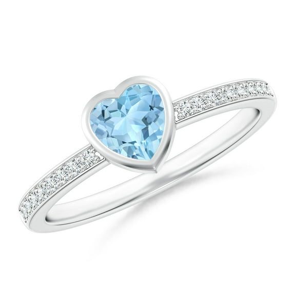 ANGARA Natural Bezel Heart Aquamarine Promise Ring with Diamond Accents in 14K White Gold for Women (Size-5mm) | March Birthstone, Anniversary, Jewelry Gift for Women | Natural Aquamarine Ring