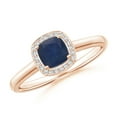 thumbnail image 1 of ANGARA Natural Cushion Blue Sapphire Ring with Diamond Halo in 14K Rose Gold for Women (Size-4mm) | September Birthstone, Birthday, Anniversary, Jewelry Gift for Women | Natural Blue Sapphire Ring, 1 of 9