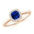 thumbnail image 1 of ANGARA Natural Cushion Blue Sapphire Ring with Diamond Halo in 14K Rose Gold for Women (Size-4mm) | September Birthstone, Birthday, Anniversary, Jewelry Gift for Women | Natural Blue Sapphire Ring, 1 of 9