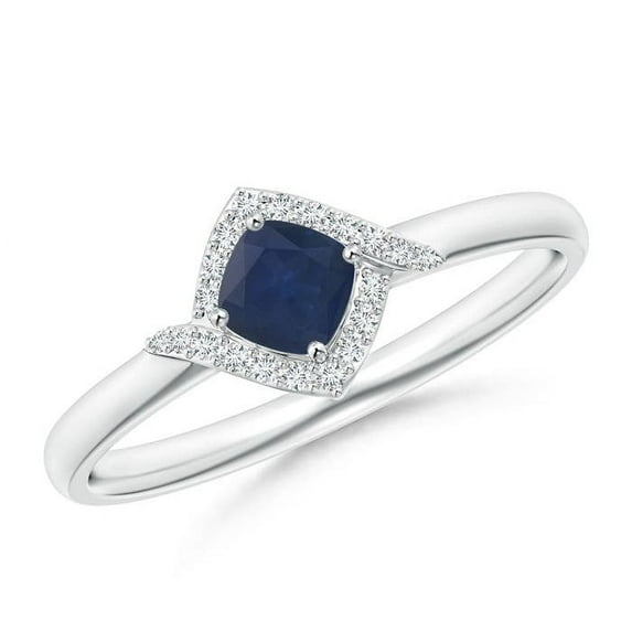 Angara Natural 0.35 Ct. Blue Sapphire with Diamond Halo Ring in 14K White Gold for Women (Ring Size: 11.5)