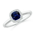 thumbnail image 1 of Angara Natural 0.35 Ct. Blue Sapphire with Diamond Halo Ring in 14K White Gold for Women (Ring Size: 3), 1 of 10
