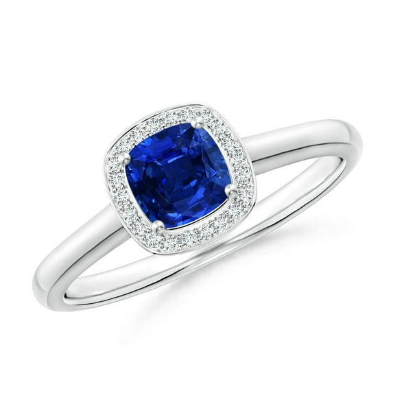 ANGARA Natural Cushion Blue Sapphire Ring with Diamond Halo in 14K White Gold for Women (Size-4mm) | September Birthstone, Birthday, Anniversary, Jewelry Gift for Women | Natural Blue Sapphire Ring