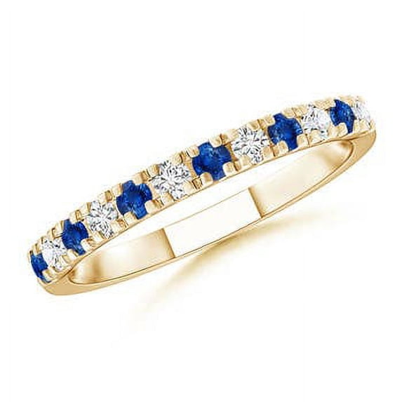 ANGARA Natural U Prong Sapphire Diamond Half Eternity Wedding Ring in 14K Yellow Gold for Women (Size-2mm) | September Birthstone, Anniversary, Jewelry Gift for Women | Natural Blue Sapphire Ring