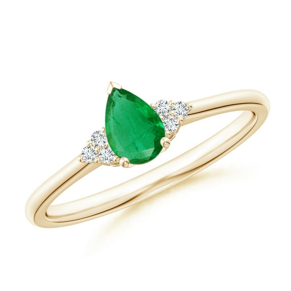 Angara Natural 0.35 Ct. Emerald with Diamond Classic Ring in 14K Yellow Gold for Women (Ring Size: 3)