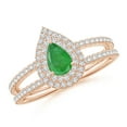 thumbnail image 1 of ANGARA Natural Split Shank Pear Emerald and Diamond Double Halo Ring in 14K Rose Gold for Women (Size-6x4mm) | May Birthstone, Birthday, Anniversary, Jewelry Gift for Women | Natural Emerald Ring, 1 of 8