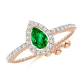 thumbnail image 1 of ANGARA Natural Floating Pear-Shaped Emerald Bolo Ring with Halo in 14K Rose Gold for Women (Size-6x4mm) | May Birthstone, Birthday, Anniversary, Jewelry Gift for Women | Natural Emerald Ring, 1 of 8