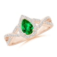 thumbnail image 1 of ANGARA Natural Twist Shank Pear Emerald Ring with Diamond Halo in 14K Rose Gold for Women (Size-6x4mm) | May Birthstone, Birthday, Anniversary, Jewelry Gift for Women | Natural Emerald Ring, 1 of 9