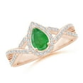 thumbnail image 1 of ANGARA Natural Twist Shank Pear Emerald Ring with Diamond Halo in 14K Rose Gold for Women (Size-6x4mm) | May Birthstone, Birthday, Anniversary, Jewelry Gift for Women | Natural Emerald Ring, 1 of 9