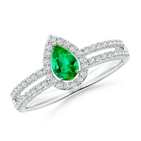 Angara Natural 0.35 Ct. Emerald with Diamond Halo Ring in 14K White Gold for Women (Ring Size: 3)