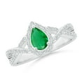 thumbnail image 1 of ANGARA Natural Twist Shank Pear Emerald Ring with Diamond Halo in 14K White Gold for Women (Size-6x4mm) | May Birthstone, Birthday, Anniversary, Jewelry Gift for Women | Natural Emerald Ring, 1 of 9