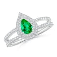 thumbnail image 1 of ANGARA Natural Split Shank Pear Emerald and Diamond Double Halo Ring in 14K White Gold for Women (Size-6x4mm) | May Birthstone, Birthday, Anniversary, Jewelry Gift for Women | Natural Emerald Ring, 1 of 8