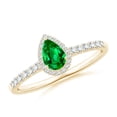 thumbnail image 1 of ANGARA Natural Pear-Shaped Emerald Halo Engagement Ring in 14K Yellow Gold for Women (Size-6x4mm) | May Birthstone, Birthday, Anniversary, Jewelry Gift for Women | Natural Emerald Ring, 1 of 9