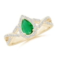 thumbnail image 1 of ANGARA Natural Twist Shank Pear Emerald Ring with Diamond Halo in 14K Yellow Gold for Women (Size-6x4mm) | May Birthstone, Birthday, Anniversary, Jewelry Gift for Women | Natural Emerald Ring, 1 of 9