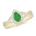 thumbnail image 1 of ANGARA Natural Twist Shank Pear Emerald Ring with Diamond Halo in 14K Yellow Gold for Women (Size-6x4mm) | May Birthstone, Birthday, Anniversary, Jewelry Gift for Women | Natural Emerald Ring, 1 of 9