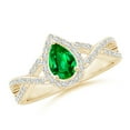 thumbnail image 1 of ANGARA Natural Twist Shank Pear Emerald Ring with Diamond Halo in 14K Yellow Gold for Women (Size-6x4mm) | May Birthstone, Birthday, Anniversary, Jewelry Gift for Women | Natural Emerald Ring, 1 of 9