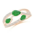 thumbnail image 1 of ANGARA Natural Three-Stone Pear Emerald Criss-Cross Ring in 14K Rose Gold for Women (Size-6x4mm) | May Birthstone, Birthday, Anniversary, Jewelry Gift for Women | Natural Emerald Ring, 1 of 9