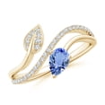thumbnail image 1 of ANGARA Natural Tanzanite and Diamond Bypass Ring with Leaf Motif in 14K Yellow Gold for Women (Size-6x4mm) | December Birthstone, Anniversary, Jewelry Gift for Women | Natural Tanzanite Ring, 1 of 9