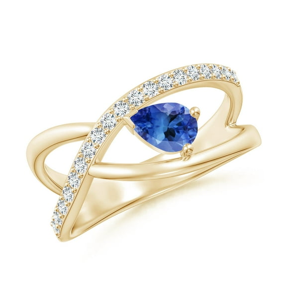 ANGARA Natural Criss Cross Pear Shaped Tanzanite Ring with Diamonds in 14K Yellow Gold for Women (Size-6x4mm) | December Birthstone, Anniversary, Jewelry Gift for Women | Natural Tanzanite Ring