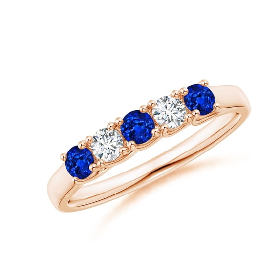 ANGARA Natural Half Eternity Five Stone Sapphire and Diamond Wedding Band in 14K Rose Gold for Women (Size-2.8mm) | September Birthstone, Anniversary, Jewelry Gift for Women | Natural Sapphire Ring