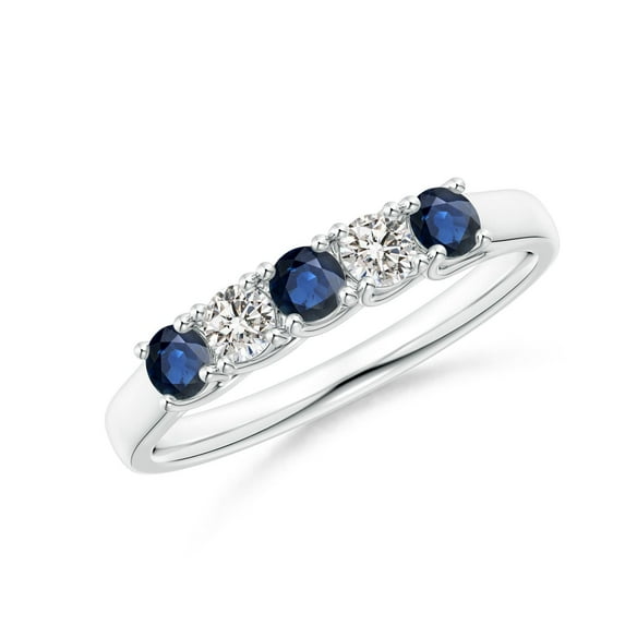 ANGARA Natural Half Eternity Five Stone Sapphire and Diamond Wedding Band in 14K White Gold for Women (Size-2.8mm) | September Birthstone, Anniversary, Jewelry Gift for Women | Natural Sapphire Ring