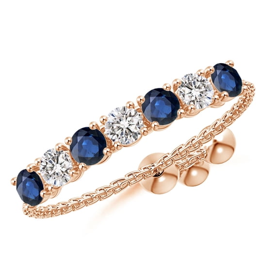 ANGARA Natural Seven Stone Sapphire and Diamond Tennis Bolo Ring in 14K Rose Gold for Women (Size-2.5mm) | September Birthstone, Anniversary, Jewelry Gift for Women | Natural Blue Sapphire Ring